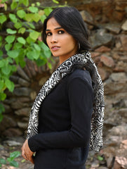 Light & Soft. Handcrafted Silk Batik Scarf - Monochrome Mosaic