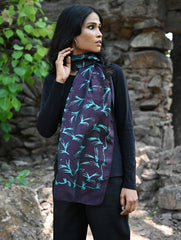 Light & Soft. Handcrafted Silk Batik Scarf - Midnight Vine