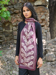 Light & Soft. Handcrafted Silk Batik Scarf - Brown Plum