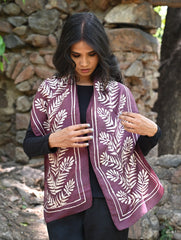 Light & Soft. Handcrafted Silk Batik Scarf - Brown Plum