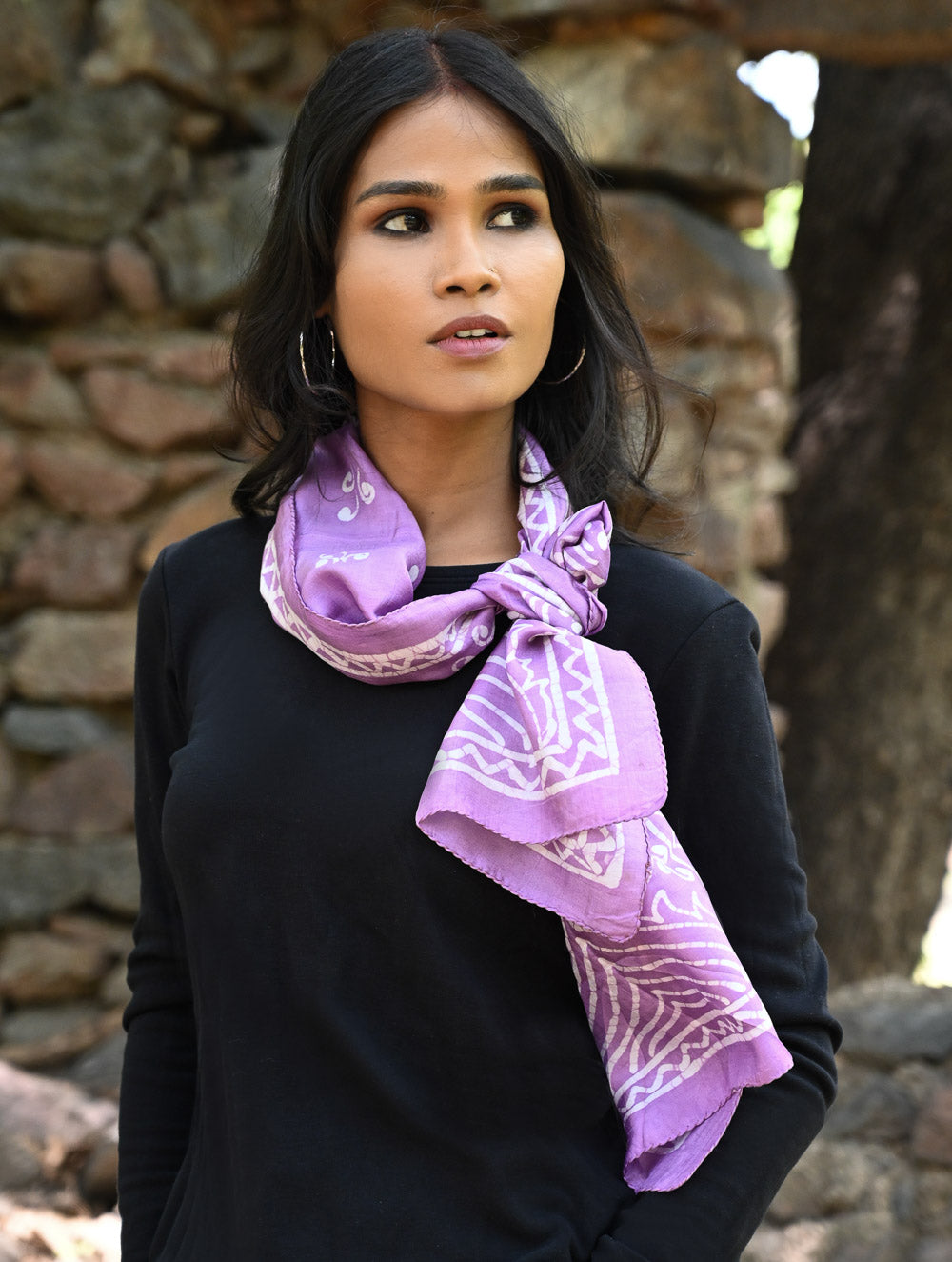Light & Soft. Handcrafted Silk Batik Scarf - Lilac Garden