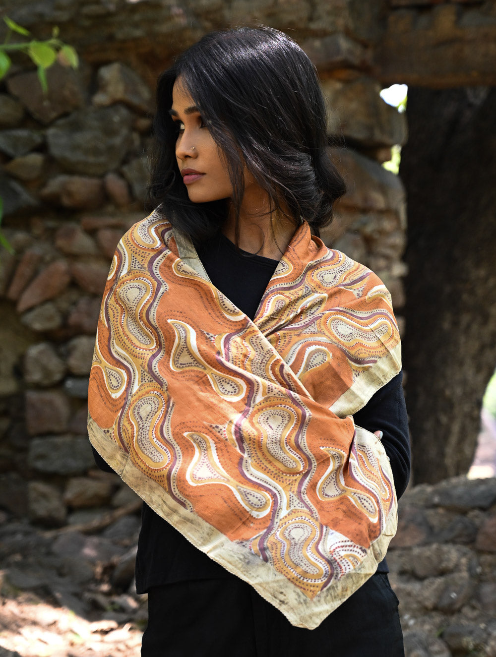 Light & Soft. Handcrafted Silk Batik Scarf - Desert Dunes