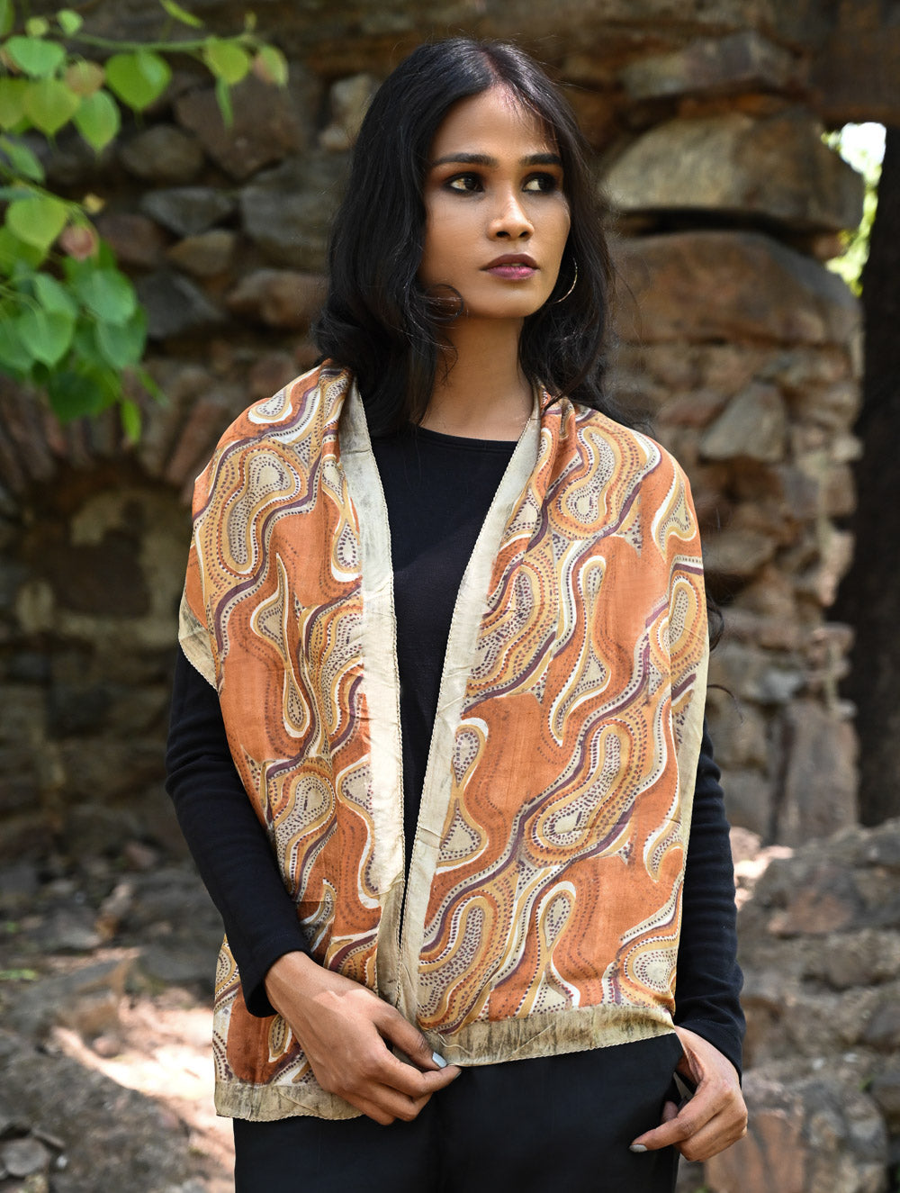 Light & Soft. Handcrafted Silk Batik Scarf - Desert Dunes