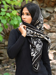 Light & Soft. Handcrafted Silk Batik Scarf - Ebony Scroll