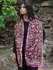 Light & Soft. Handcrafted Silk Batik Scarf - Burgundy Glyph