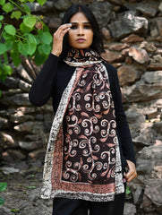 Light & Elegant. Handcrafted Silk Batik Stole - Cocoa Spiral