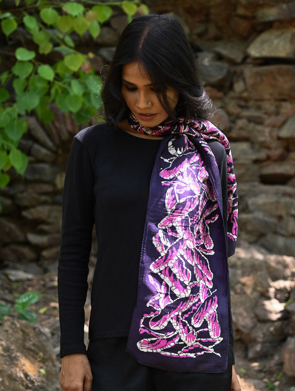 Light & Elegant. Handcrafted Silk Batik Scarf - Pink Orchids