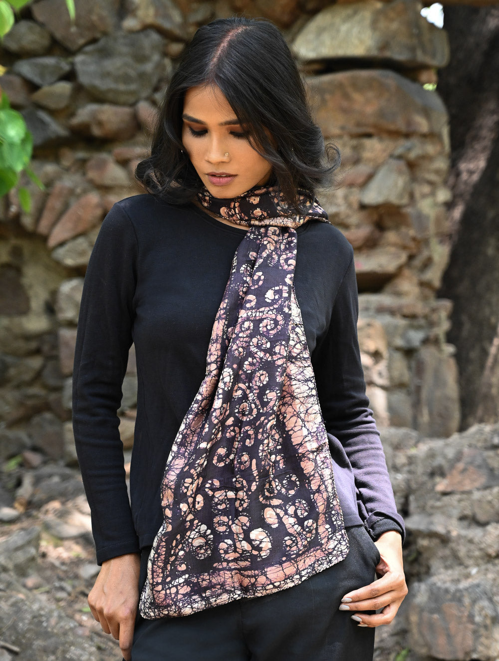 Light & Soft. Handcrafted Silk Batik Scarf - Brown Sugar