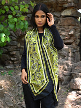Light & Soft. Handcrafted Silk Batik Scarf - Olive Garden