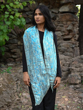 Light & Soft. Handcrafted Silk Batik Scarf - Blue Slate