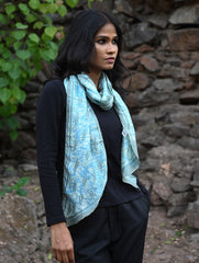 Light & Soft. Handcrafted Silk Batik Scarf - Blue Slate
