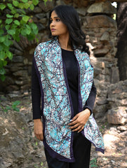 Light & Soft. Handcrafted Silk Batik Scarf - Turquoise Drape