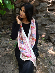 Light & Soft. Handcrafted Silk Batik Scarf - Tribal Tapestry