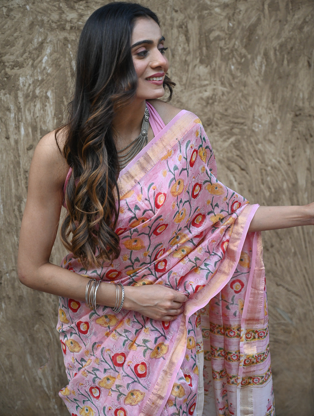 Sanganer Summers. Hand Block Printed Maheshwari Silk Cotton Saree - Kusuma