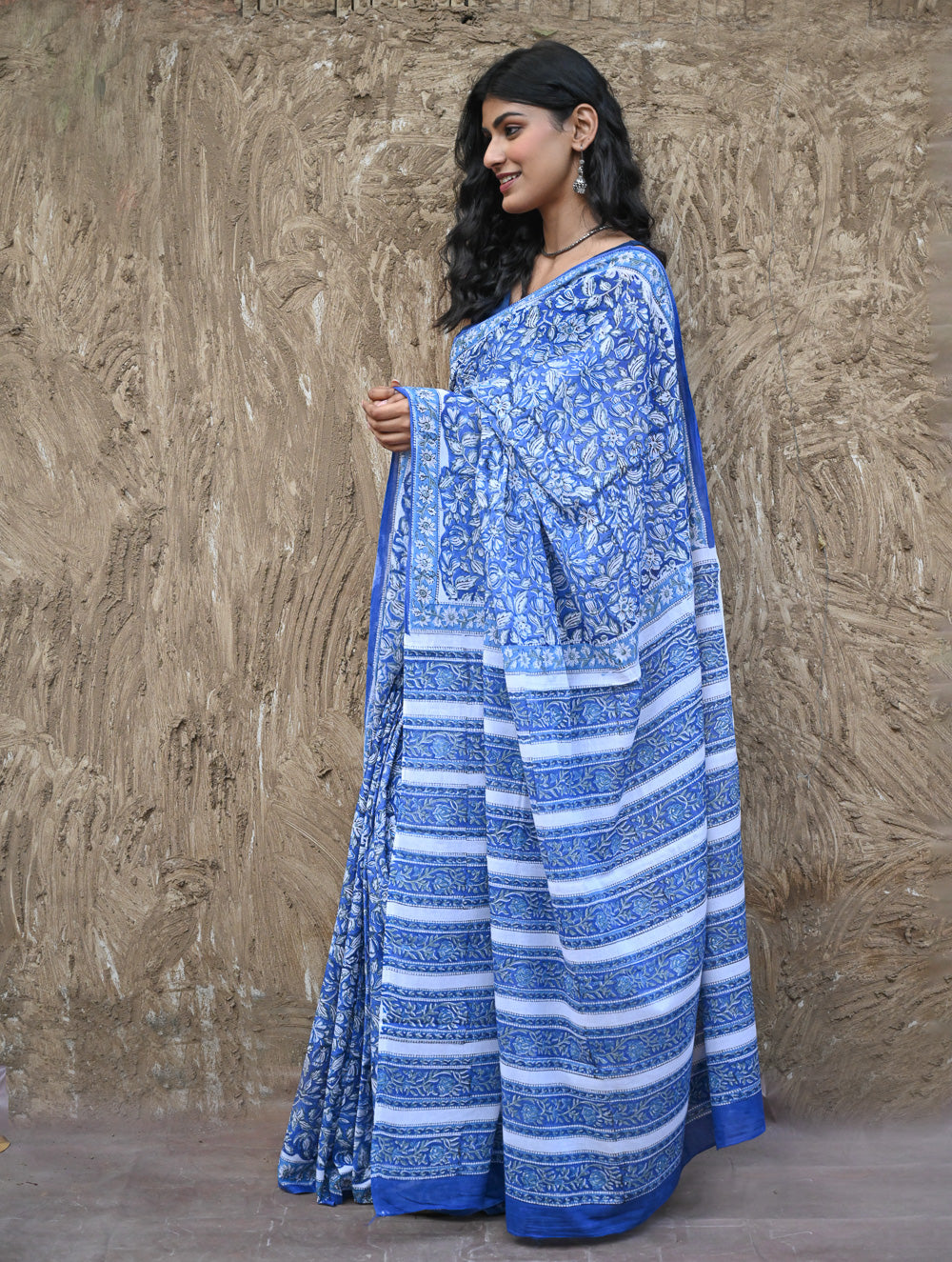 Sanganer Summers. Hand Block Printed Maheshwari Mul Cotton Saree - Vanaja