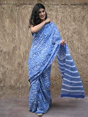 Sanganer Summers. Hand Block Printed Maheshwari Mul Cotton Saree - Vanaja