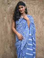 Sanganer Summers. Hand Block Printed Maheshwari Mul Cotton Saree - Vanaja