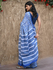 Sanganer Summers. Hand Block Printed Maheshwari Mul Cotton Saree - Vanaja