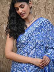 Sanganer Summers. Hand Block Printed Maheshwari Mul Cotton Saree - Vanaja