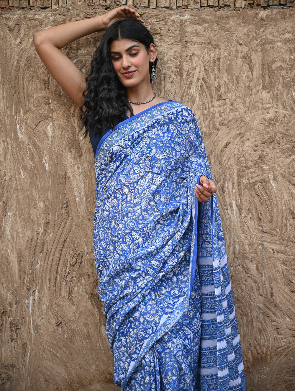 Sanganer Summers. Hand Block Printed Maheshwari Mul Cotton Saree - Vanaja