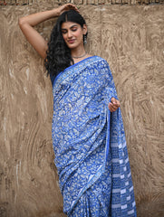 Sanganer Summers. Hand Block Printed Maheshwari Mul Cotton Saree - Vanaja