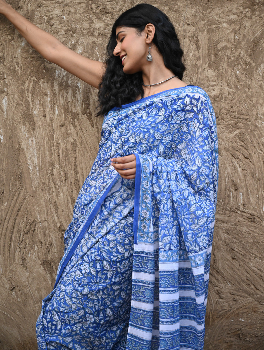 Sanganer Summers. Hand Block Printed Maheshwari Mul Cotton Saree - Vanaja