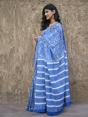 Sanganer Summers. Hand Block Printed Maheshwari Mul Cotton Saree - Vanaja