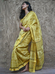 Sanganer Summers. Hand Block Printed Maheshwari Silk Cotton Saree - Pankaja