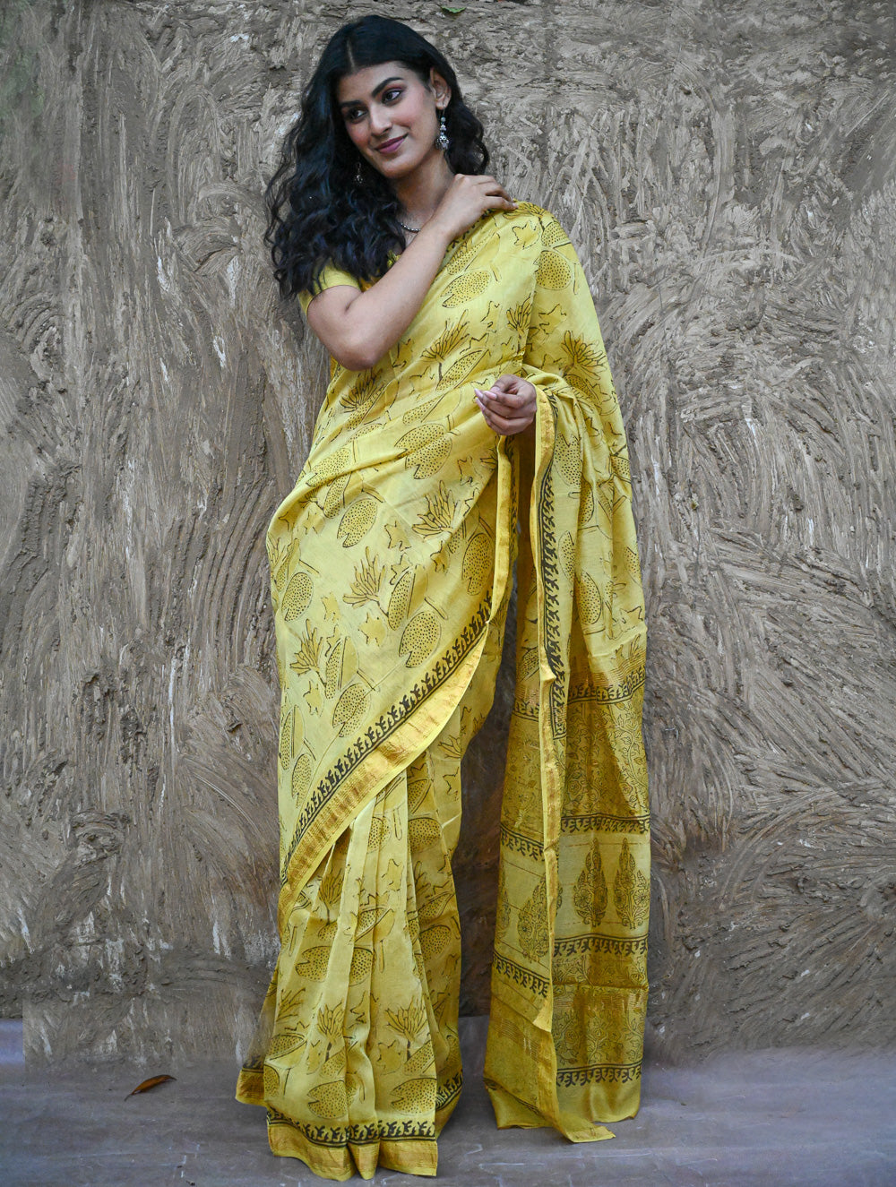 Sanganer Summers. Hand Block Printed Maheshwari Silk Cotton Saree - Pankaja
