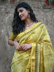 Sanganer Summers. Hand Block Printed Maheshwari Silk Cotton Saree - Pankaja