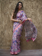 Sanganer Summers. Hand Block Printed Maheshwari Silk Cotton Saree - Mauve Florals