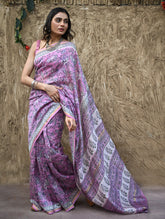 Sanganer Summers. Hand Block Printed Chanderi Saree - Mauve Petals