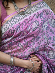 Sanganer Summers. Hand Block Printed Chanderi Saree - Mauve Petals