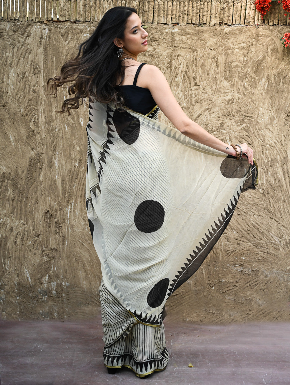 Bagru Statements : Hand Block Printed Chiffon Saree - Rekh Saaj