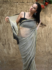 Bagru Statements : Hand Block Printed Chiffon Saree - Rekh Saaj