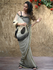 Bagru Statements : Hand Block Printed Chiffon Saree - Rekh Saaj