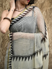 Bagru Statements : Hand Block Printed Chiffon Saree - Rekh Saaj