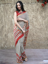 Bagru Statements : Hand Block Printed Chiffon Saree - Surk Rekha