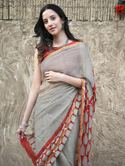 Bagru Statements : Hand Block Printed Chiffon Saree - Surk Rekha