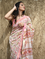 Sanganer Summers : Hand Block Printed Maheshwari Saree - Gulbahar