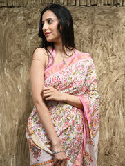 Sanganer Summers : Hand Block Printed Maheshwari Saree - Gulbahar