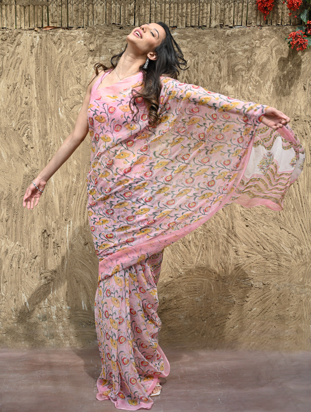 Sanganer Summers : Hand Block Printed Maheshwari Saree - Gulnaar