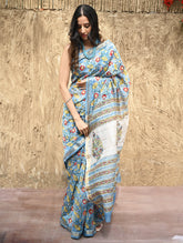 Sanganer Summers : Hand Block Printed Maheshwari Saree - Blue Bells