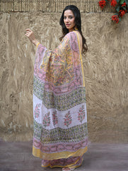 Sanganer Summers : Hand Block Printed Kota Doria Saree - Basant Angan