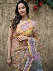 Sanganer Summers : Hand Block Printed Kota Doria Saree - Basant Angan