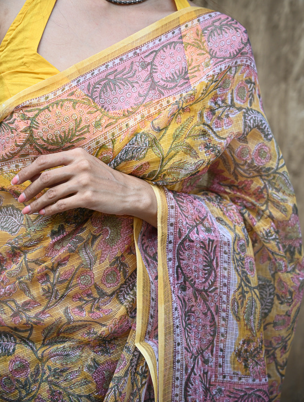Sanganer Summers : Hand Block Printed Kota Doria Saree - Basant Angan