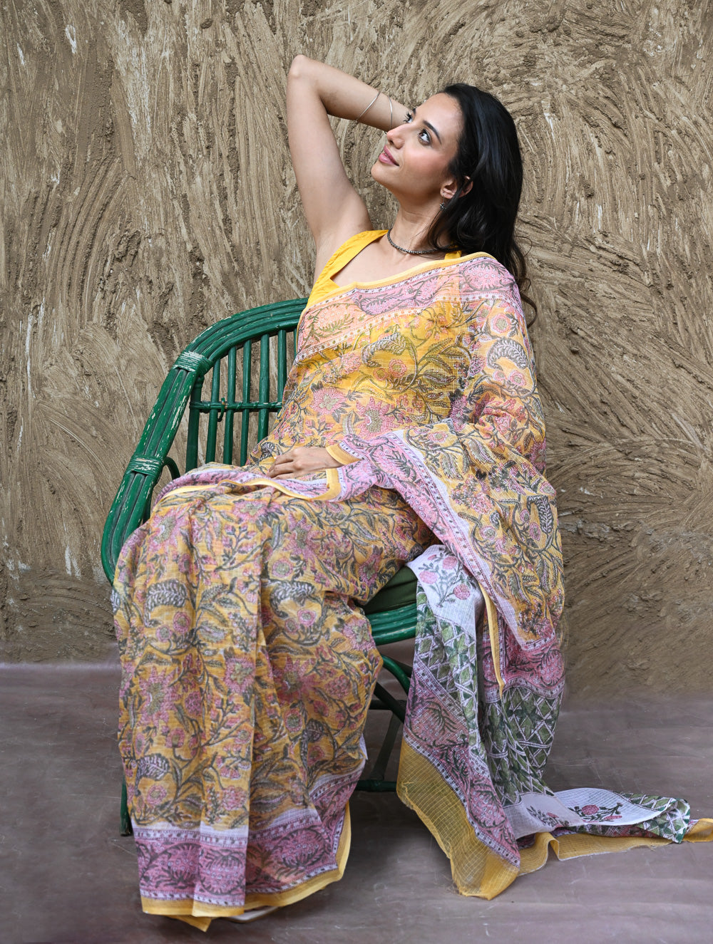 Sanganer Summers : Hand Block Printed Kota Doria Saree - Basant Angan