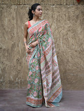 Sanganer Summers : Hand Block Printed Chanderi Saree - Cottage Garden