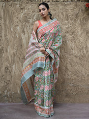 Sanganer Summers : Hand Block Printed Chanderi Saree - Cottage Garden