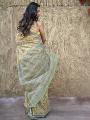 Sanganer Summers : Hand Block Printed Mul Cotton Saree - Peet Pushpjaal